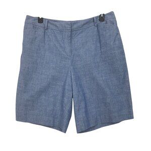 Talbots Womens Perfect Shorts Size 16 Blue Chambray 100% Cotton 10'' Inseam